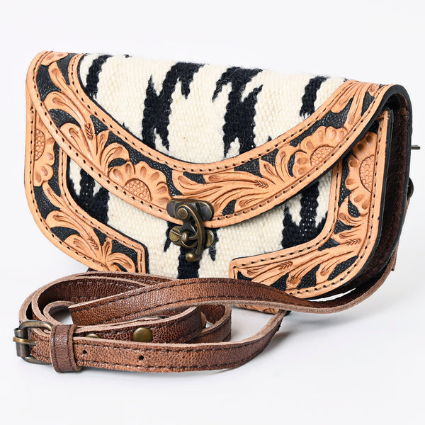 ADBG1097 American Darling Western Leather Crossbody Hand Bag with Woven Saddle Blanket