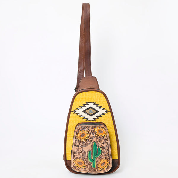 ADBG1146 American Darling Saddle Blanket Sling Bag -Floral Tooled Leather Backpack