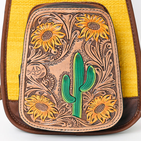 ADBG1146 American Darling Saddle Blanket Sling Bag -Floral Tooled Leather Backpack