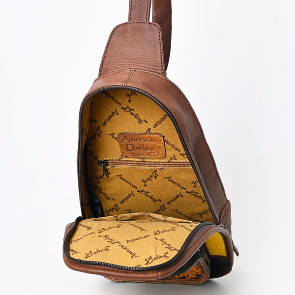 ADBG1146 American Darling Saddle Blanket Sling Bag -Floral Tooled Leather Backpack
