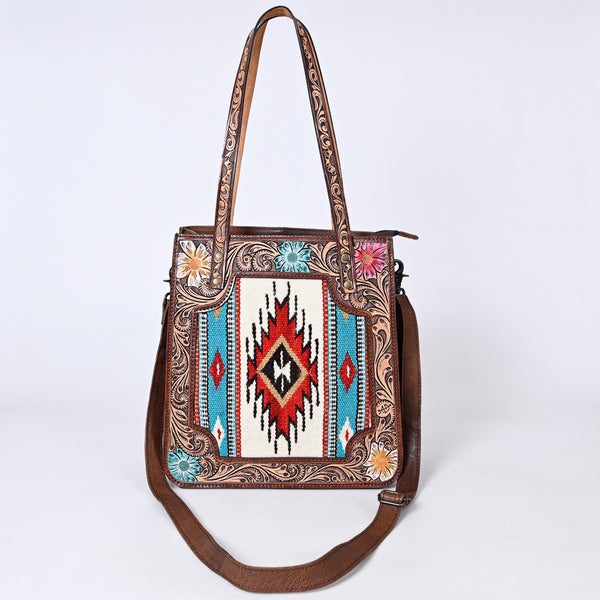 ADBG1149 American Darling Saddle Blanket & Tooled Leather Tote -Western Purse
