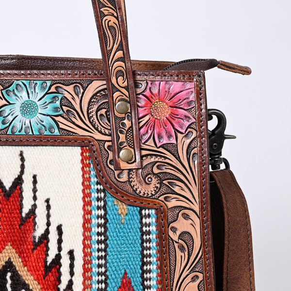 ADBG1149 American Darling Saddle Blanket & Tooled Leather Tote -Western Purse