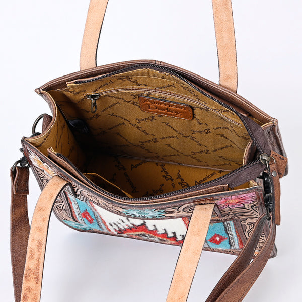 ADBG1149 American Darling Saddle Blanket & Tooled Leather Tote -Western Purse