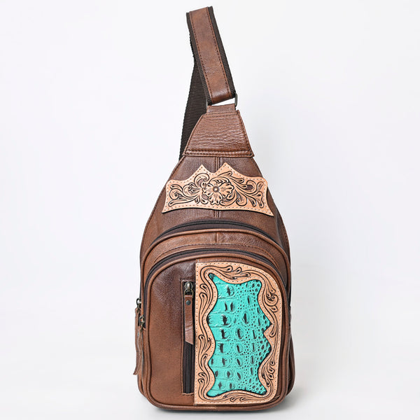 ADBG1151 American Darling Tooled Leather Sling Bag -Crocodile Embossed Crossbody