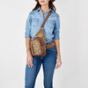 ADBG1153 American Darling Tooled Leather Sling Bag -Floral Carved Western Backpack
