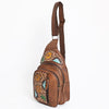 ADBG1153 American Darling Tooled Leather Sling Bag -Floral Carved Western Backpack