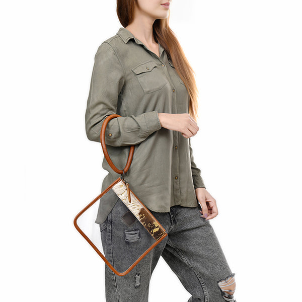 ADBG1159 American Darling Cowhide Clear Bag -Western Wristlet Clutch
