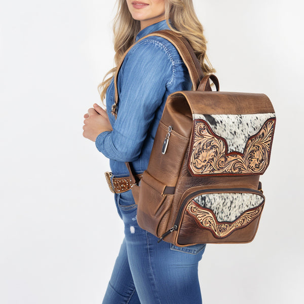 ADBG1165 American Darling Cowhide & Hand Tooled Leather Backpack -Western Travel Bag
