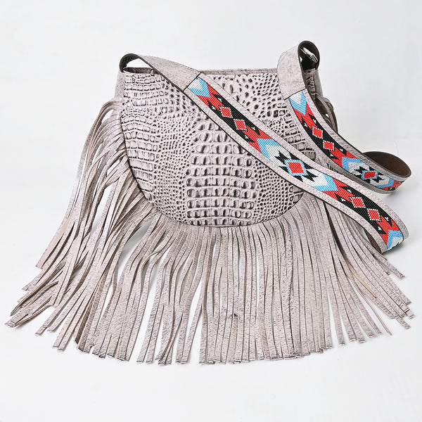 ADBG1168 American Darling Crocodile Embossed Fringe Crossbody -Western Beaded Strap Bag