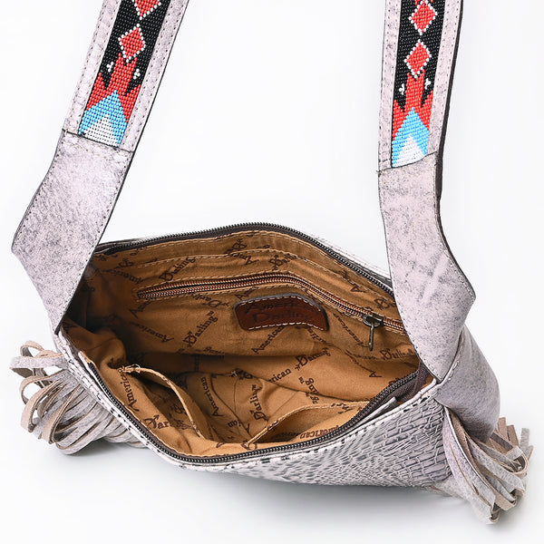 ADBG1168 American Darling Crocodile Embossed Fringe Crossbody -Western Beaded Strap Bag