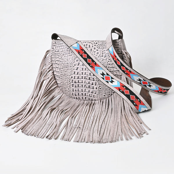 ADBG1168 American Darling Crocodile Embossed Fringe Crossbody -Western Beaded Strap Bag