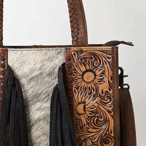 ADBG1171 American Darling Cowhide Tote Bag -Tooled Leather Fringe Handbag