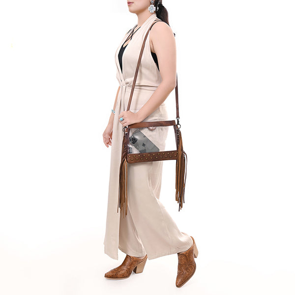 ADBG1174 American Darling Leather Fringe Clear Crossbody -Western Stadium Bag