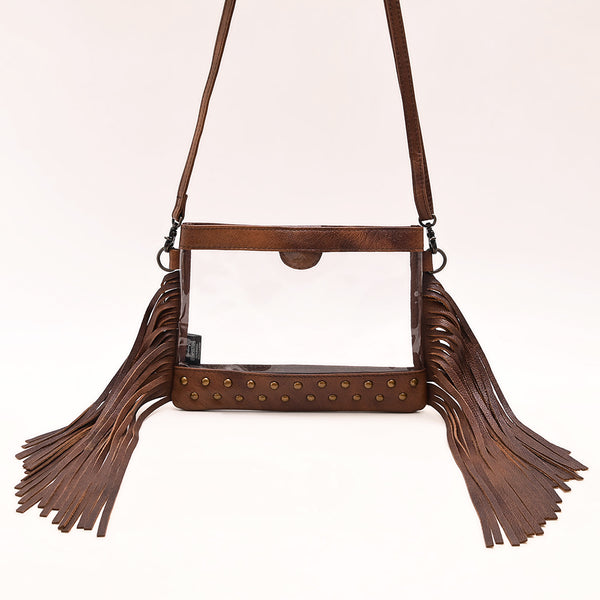 ADBG1174 American Darling Leather Fringe Clear Crossbody -Western Stadium Bag
