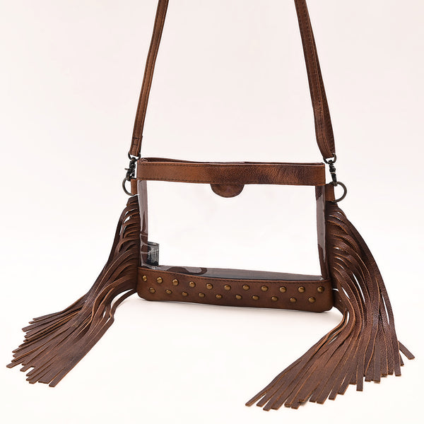 ADBG1174 American Darling Leather Fringe Clear Crossbody -Western Stadium Bag