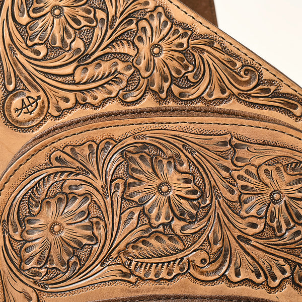 ADBG1176 American Darling Hand-Tooled Leather Sling Bag -Floral Carved Multi-Pocket Backpack