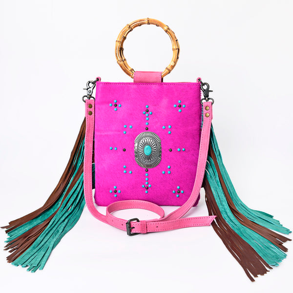 ADBG1178 American Darling Cowhide Crossbody -Bamboo Handle Fringe Handbag