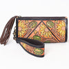 ADBGA342 American Darling Hand Tooled Leather Floral Carved Wristlet Bag
