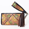 ADBGA342 American Darling Hand Tooled Leather Floral Carved Wristlet Bag