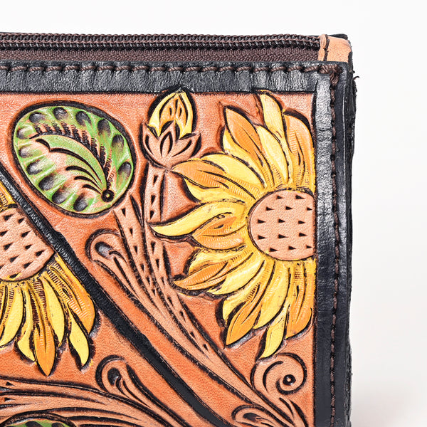 ADBGA342 American Darling Hand Tooled Leather Floral Carved Wristlet Bag