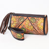 ADBGA342 American Darling Hand Tooled Leather Floral Carved Wristlet Bag