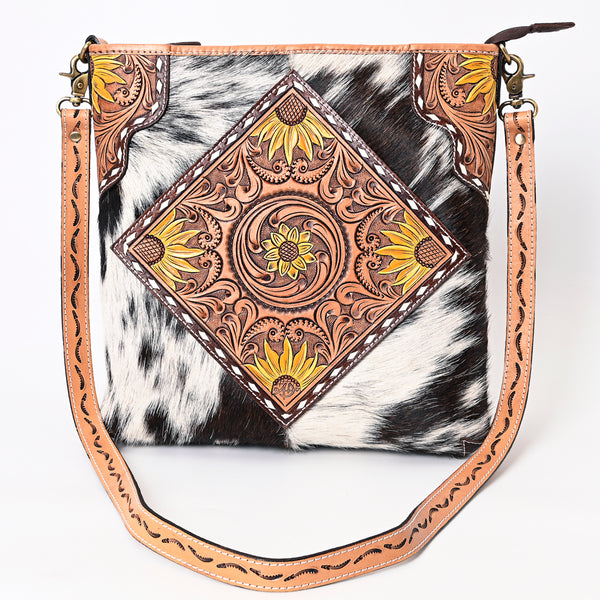 ADBGA343 American Darling Buck Stitched Hair-On Cowhide Hand Tooled Leather Large Cross body Bag