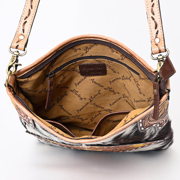 ADBGA343 American Darling Buck Stitched Hair-On Cowhide Hand Tooled Leather Large Cross body Bag