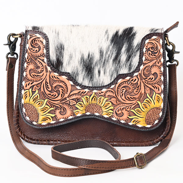 ADBGA346 American Darling Buck Stitched Hair-On Cowhide Hand Tooled Leather Small Cross body Bag