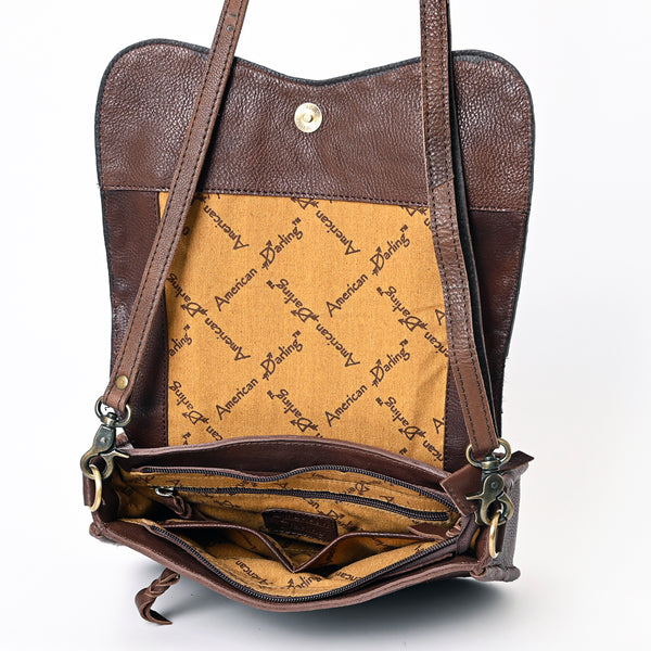 ADBGA346 American Darling Buck Stitched Hair-On Cowhide Hand Tooled Leather Small Cross body Bag