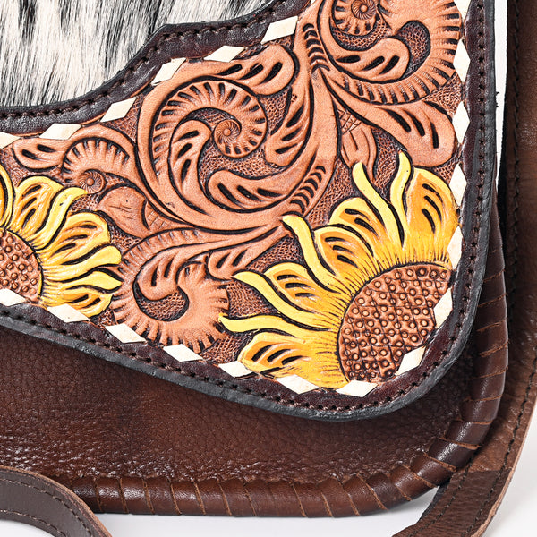 ADBGA346 American Darling Buck Stitched Hair-On Cowhide Hand Tooled Leather Small Cross body Bag