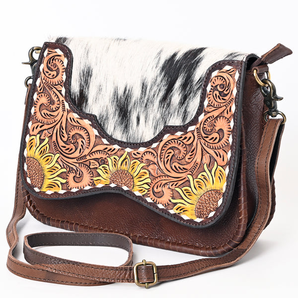 ADBGA346 American Darling Buck Stitched Hair-On Cowhide Hand Tooled Leather Small Cross body Bag