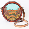 ADBGA348 American Darling Hand Tooled Genuine Leather Round Canteen Bag