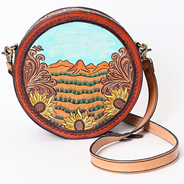 ADBGA348 American Darling Hand Tooled Genuine Leather Round Canteen Bag