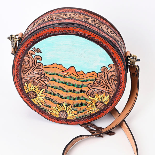 ADBGA348 American Darling Hand Tooled Genuine Leather Round Canteen Bag