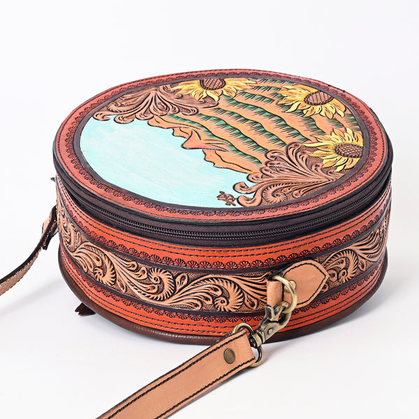 ADBGA348 American Darling Hand Tooled Genuine Leather Round Canteen Bag