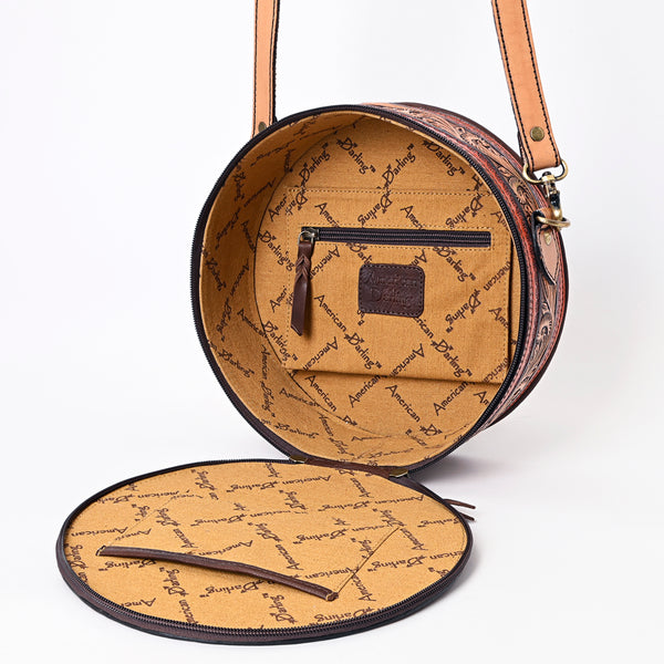 ADBGA348 American Darling Hand Tooled Genuine Leather Round Canteen Bag