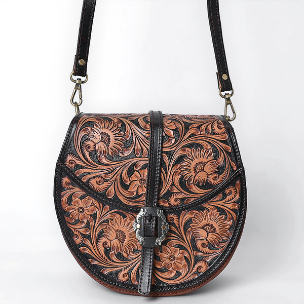 ADBGA352 American Darling Hand Tooled Leather Floral Carved Cross body Bag