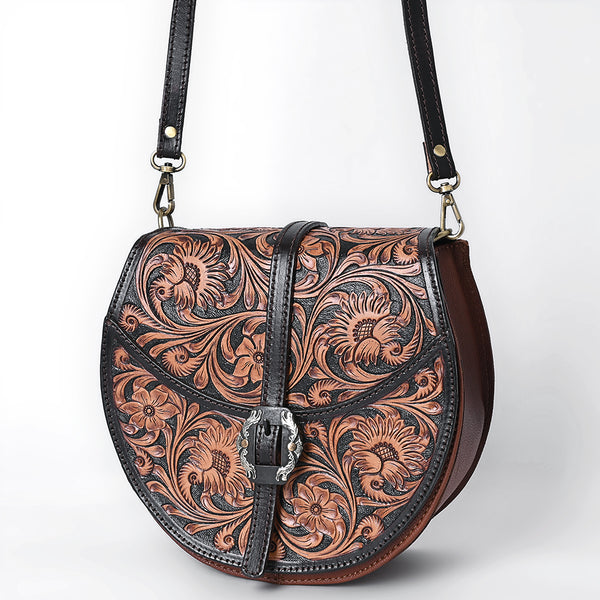 ADBGA352 American Darling Hand Tooled Leather Floral Carved Cross body Bag