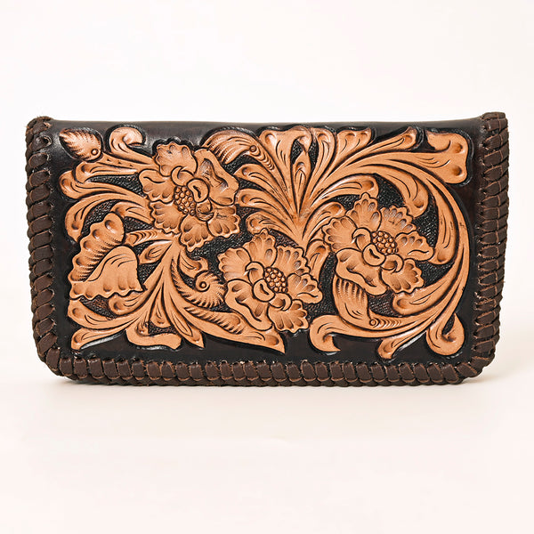 ADBGA354 American Darling Handcrafted Floral Tooled Leather Whipstitched Clutch