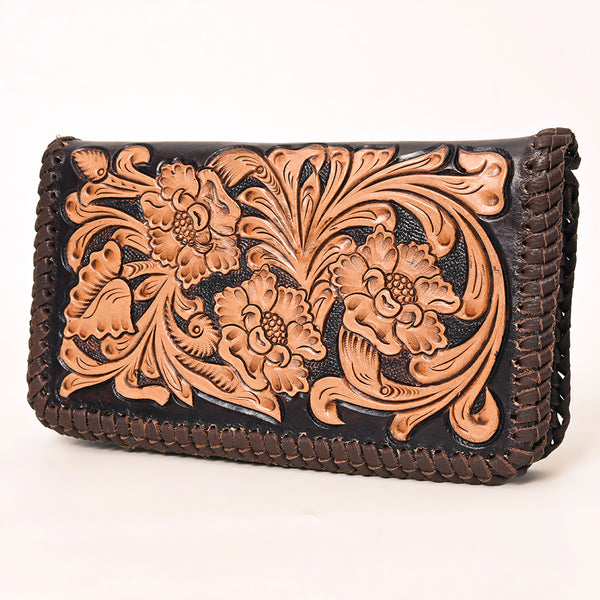 ADBGA354 American Darling Handcrafted Floral Tooled Leather Whipstitched Clutch