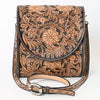 ADBGA356 American Darling Hand-Tooled Leather Western Crossbody Bag Floral Pattern & Buckle Strap