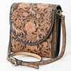 ADBGA356 American Darling Hand-Tooled Leather Western Crossbody Bag Floral Pattern & Buckle Strap