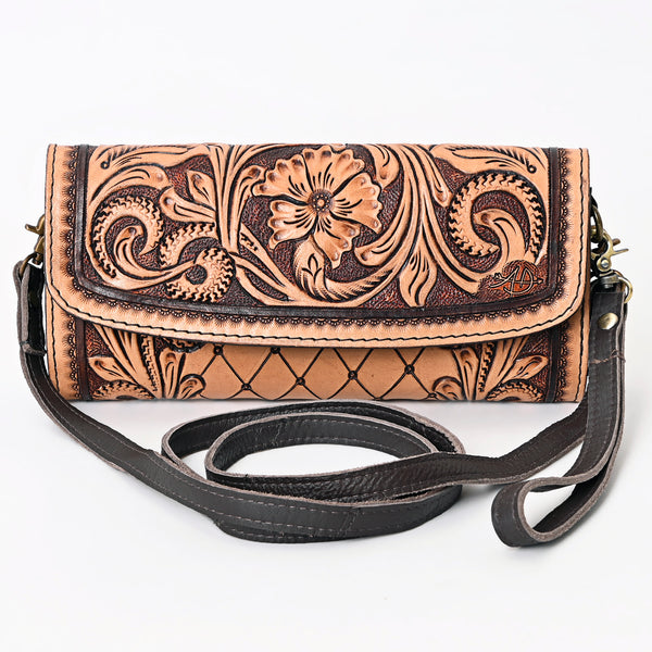 ADBGA358 American Darling Floral Tooled Leather Whipstitched Barrel Crossbody