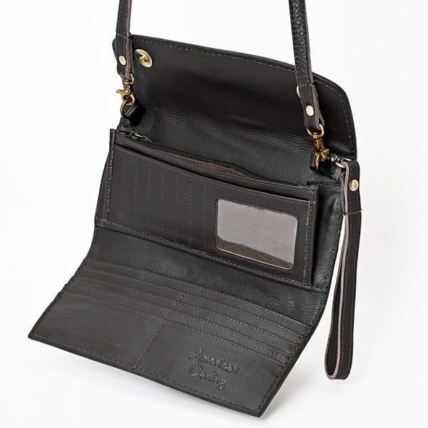 ADBGA358 American Darling Floral Tooled Leather Whipstitched Barrel Crossbody