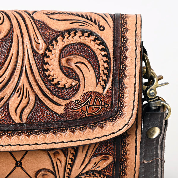 ADBGA358 American Darling Floral Tooled Leather Whipstitched Barrel Crossbody