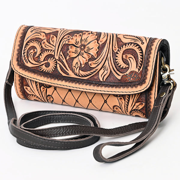 ADBGA358 American Darling Floral Tooled Leather Whipstitched Barrel Crossbody