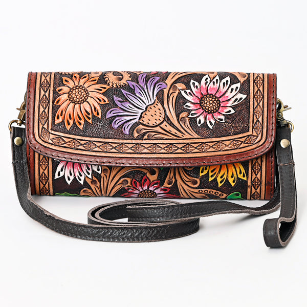 ADBGA360 American Darling Sunflower Painted Tooled Leather Barrel Crossbody Bag