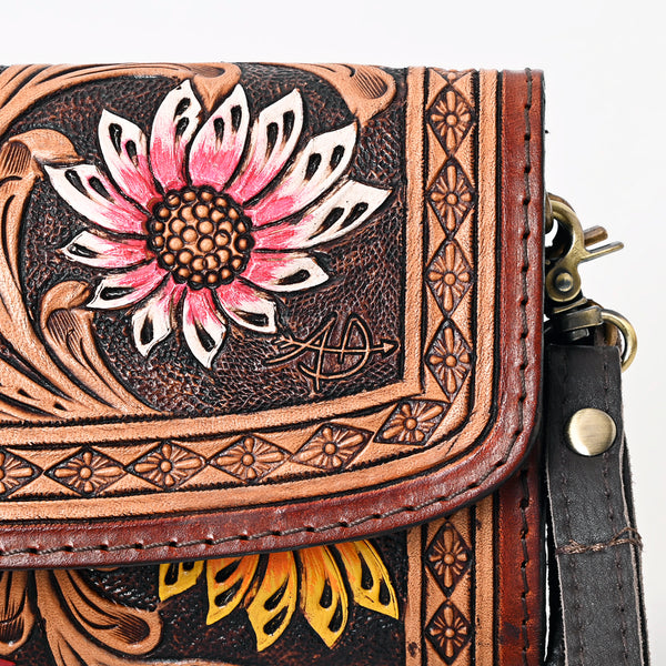 ADBGA360 American Darling Sunflower Painted Tooled Leather Barrel Crossbody Bag