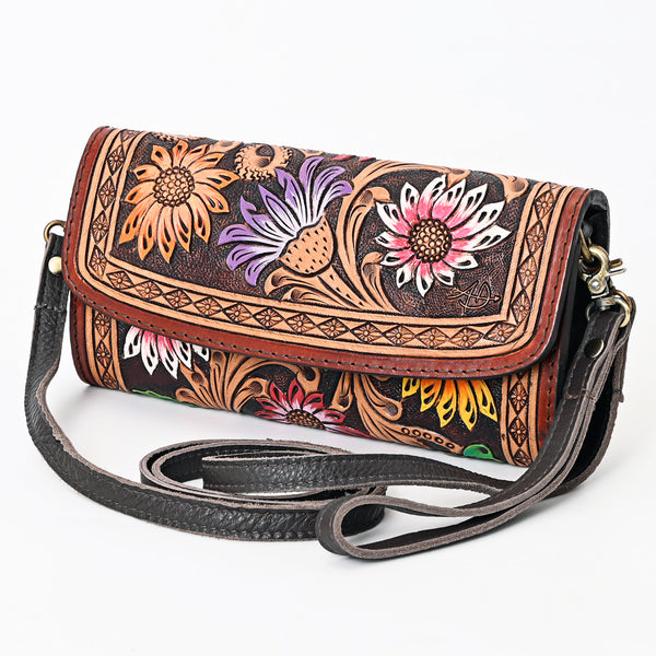ADBGA360 American Darling Sunflower Painted Tooled Leather Barrel Crossbody Bag