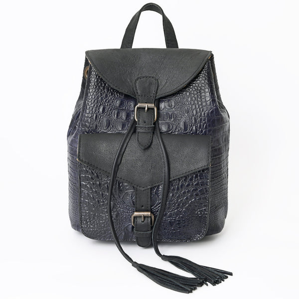 ADBG1179B American Darling Crocodile Embossed Leather Backpack -Western Flap Closure Bag